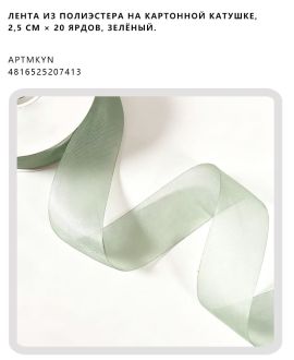 Лента из полиэстера на картонной катушке, 2,5 см × 20 ярдов, Зелёный.